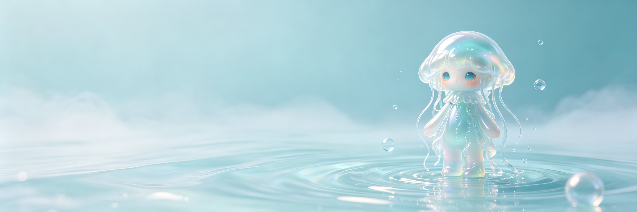 The jellyfish water-spirit standing in soft clear ripples
